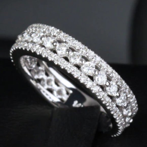 NWT Synthetic Diamond Ring 3 Row Sterling Silver CZ Avant-Garde Band SZ 10 - Picture 1 of 12
